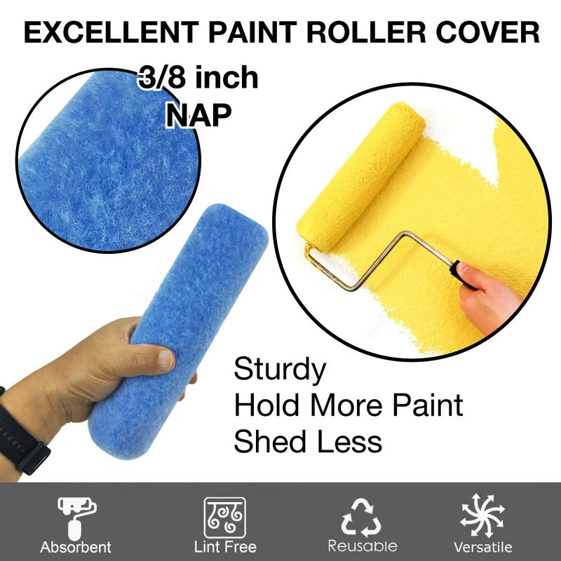 Greatandrew Great Andrew 18 Pack Paint Roller Covers 9 Inch 3/8 Nap, Dense Fibers Large Paint Roller Kit for Painting Textured Smooth Rough Surfaces Walls Floors House - Image 3